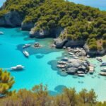 Kristálytiszta türkiz víz és fehér homokos öböl Albániában