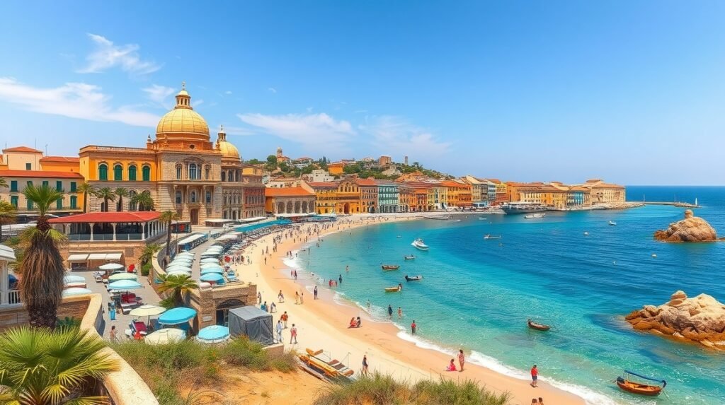 Gyönyörű tengerparti panorama Bari városáról Puglia-ban.