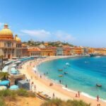 Gyönyörű tengerparti panorama Bari városáról Puglia-ban.