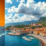 Panoráma Szicília buja partjáról napfénnyel és felhőkkel.