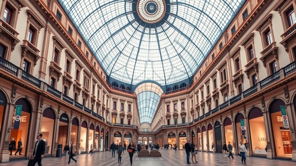 Galleria Vittorio Emanuele II elegáns passzázsa Milánóban