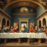 Leonardo da Vinci Az utolsó vacsora című festménye a Santa Maria delle Grazie-ben.