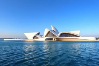 Louvre Abu Dhabi múzeum lenyűgöző épülete vízparton