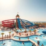 Yas Waterworld vízi vidámpark Abu Dhabiban, csúszdák és medencék