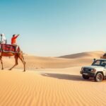 Sivatagi dűnék és tevegelés Abu Dhabiban