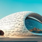 A Jövő Múzeuma épülete Dubajban, futurisztikus designnal.