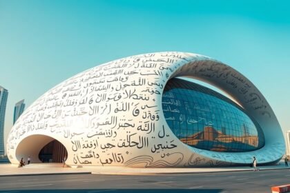 A Jövő Múzeuma épülete Dubajban, futurisztikus designnal.