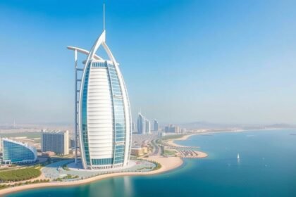 A Burj Al Arab, Dubai hétcsillagos szállodája a tengerparton.