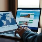 Két laptop, az egyik térképet, a másik foglalási oldalt mutat