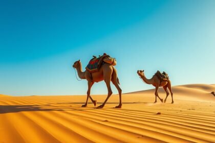 Tevegelés a Dubaj sivatagában, homokdűnék között.