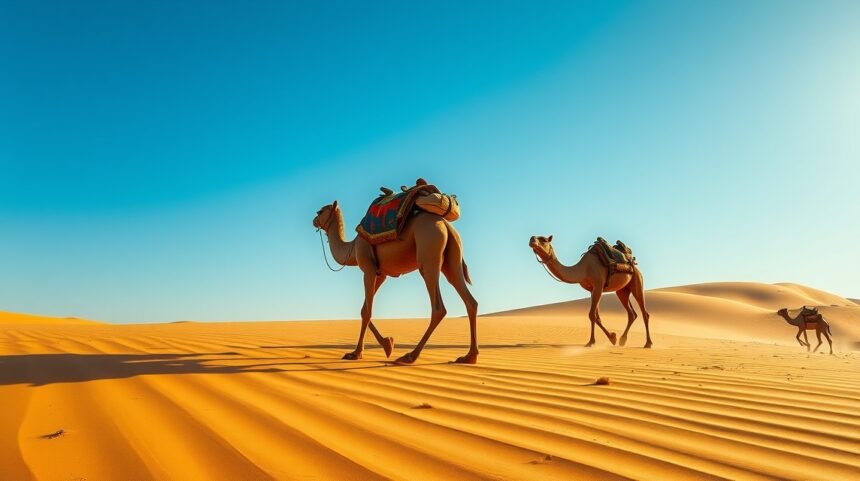 Tevegelés a Dubaj sivatagában, homokdűnék között.