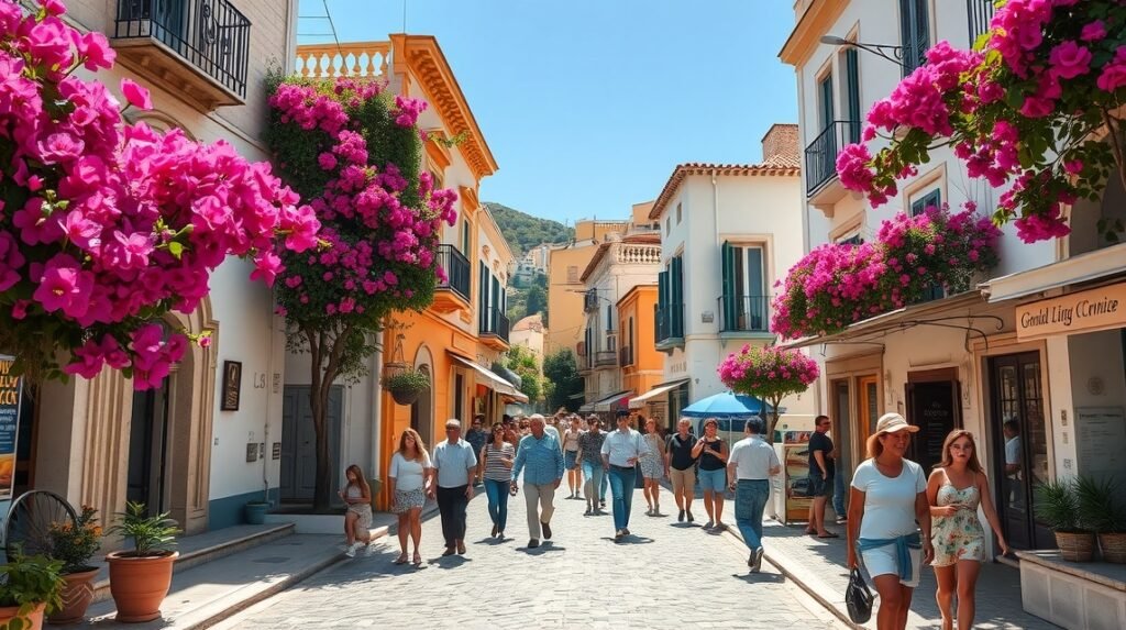 Macskaköves utcák és virágos erkélyek a Plaka negyedben Athénban