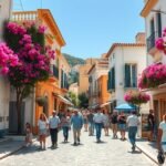 Macskaköves utcák és virágos erkélyek a Plaka negyedben Athénban