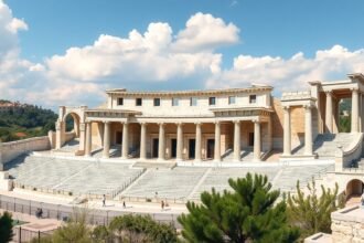 A Panathinaiko márványstadion lenyűgöző látképe Athénban.