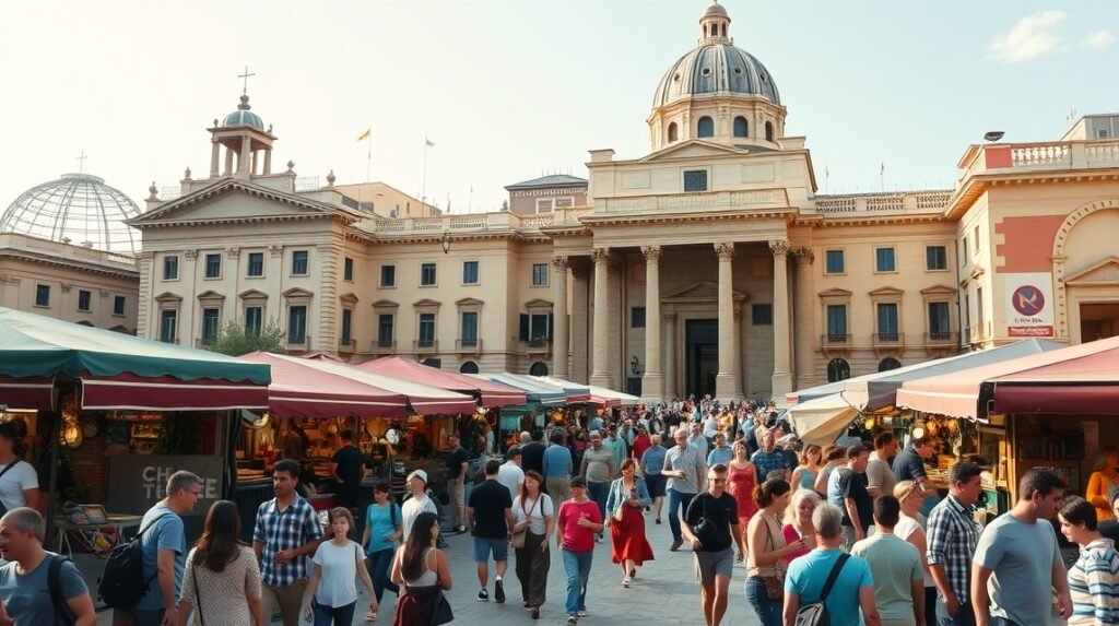 Nyüzsgő Monastiraki tér és bolhapiac Athénban, vintage tárgyakkal