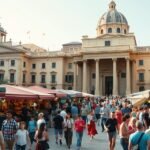 Nyüzsgő Monastiraki tér és bolhapiac Athénban, vintage tárgyakkal