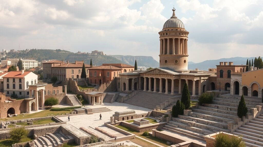 Athéni Római Agora és Szelek tornya az ókori romokkal és környezettel