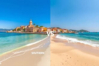 Ciprus déli és északi részének tengerpartja éles határral