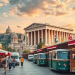 Athén városkép, helyi piac és templomok