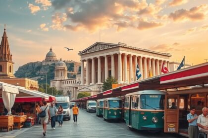 Athén városkép, helyi piac és templomok