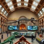 A Természettudományi Múzeum dinoszauruszai interaktív kiállításokkal.