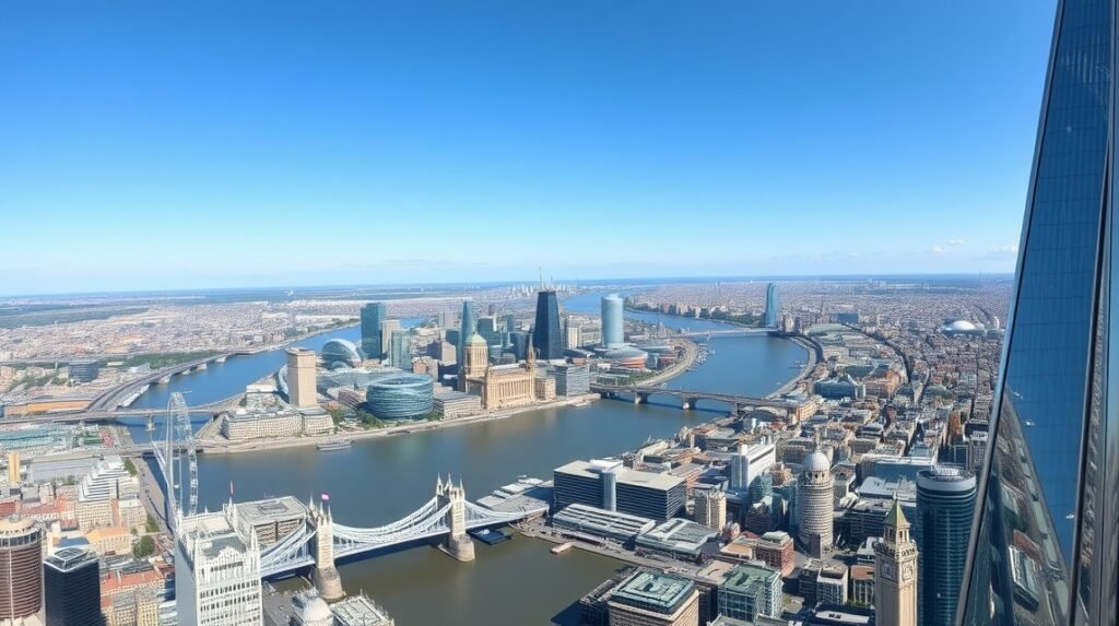 Panorámás kilátás Londonra a The Shard felhőkarcolóból.