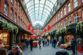 Covent Garden piaca látogatók és árusok között, Londonban