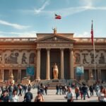 Az Egyiptomi Múzeum Kairóban a Tahrír téren, látogatók a bejáratnál.