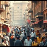 Kairó forgatag a Khan el-Khalili bazárban, színes áruk és emberek tömegével.