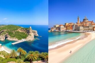 Szardínia és Szicília gyönyörű tájai, tengerpart és városkép