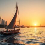 Vitorlázás felukkával a Níluson Kairóban naplementében