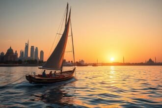 Vitorlázás felukkával a Níluson Kairóban naplementében