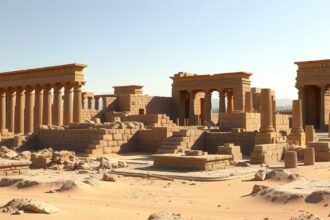 Az ókori Memphisz romjai Egyiptomban, Kairó közelében.