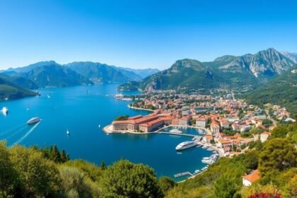 Montenegrói Kotori-öböl és hegyek lélegzetelállító látképe