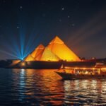 Kairó piramisai éjszaka, Nílusi vacsora és fényjáték.