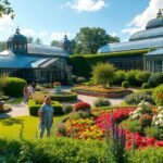 Birminghami Botanikus Kert gyönyörű virágokkal és üvegházakkal