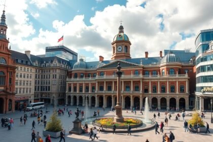 Birmingham belvárosa, Victoria Square és a Városháza impozáns építményei.