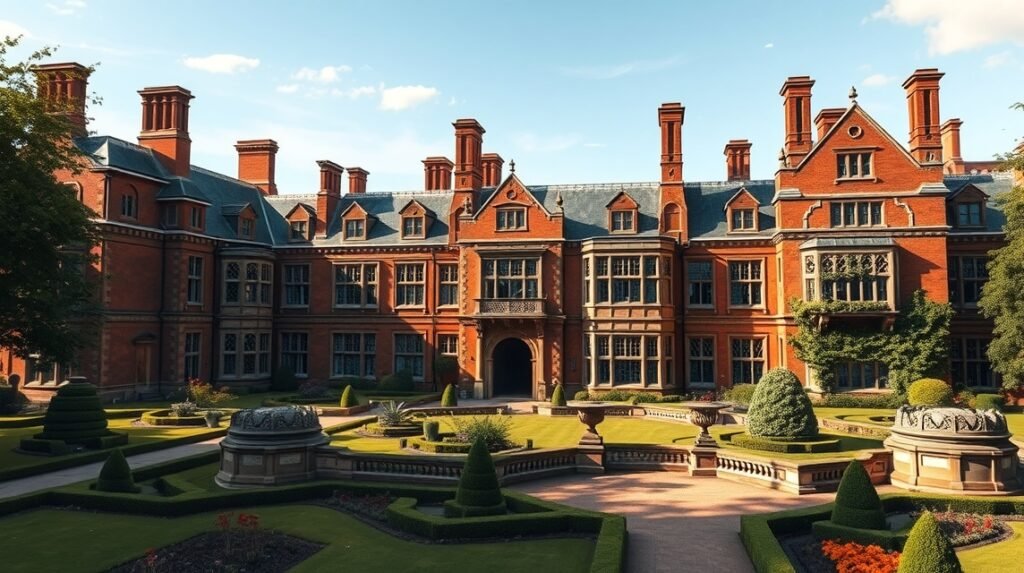 Aston Hall, a 17. századi jakab-kori kúria Birminghamben, csodás kertekkel.
