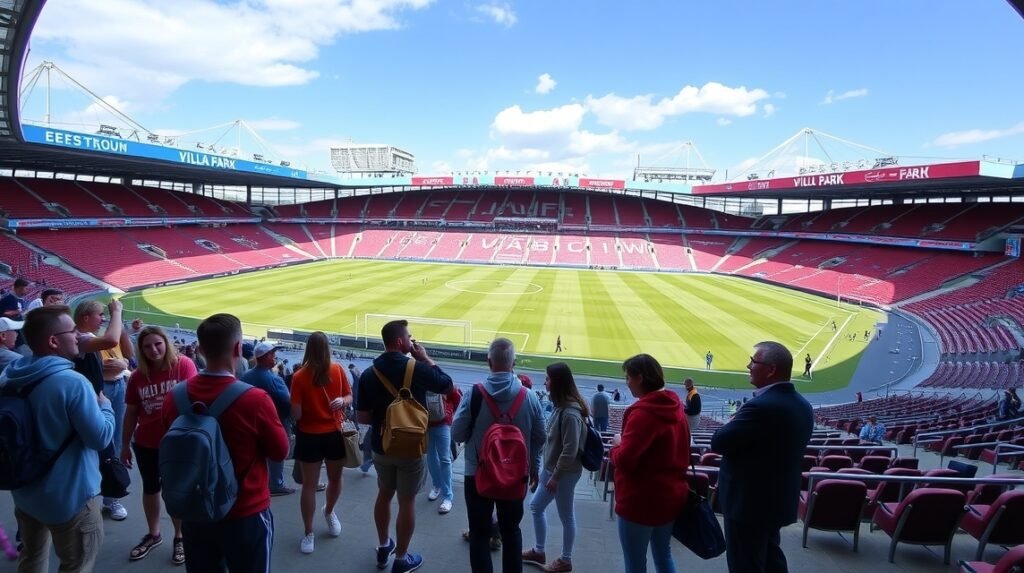 Villa Park stadion a Birmingham városában, látogatók a pályán