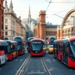 Birmingham közlekedési jelenet, buszok a New Street közelében