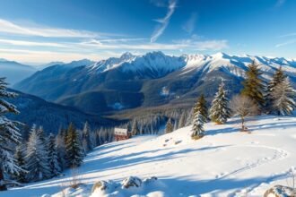 A Magas-Tátra hóval borított hegycsúcsai Zakopane közelében.