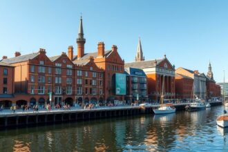 Royal Albert Dock épületei Liverpoolban a Mersey partján