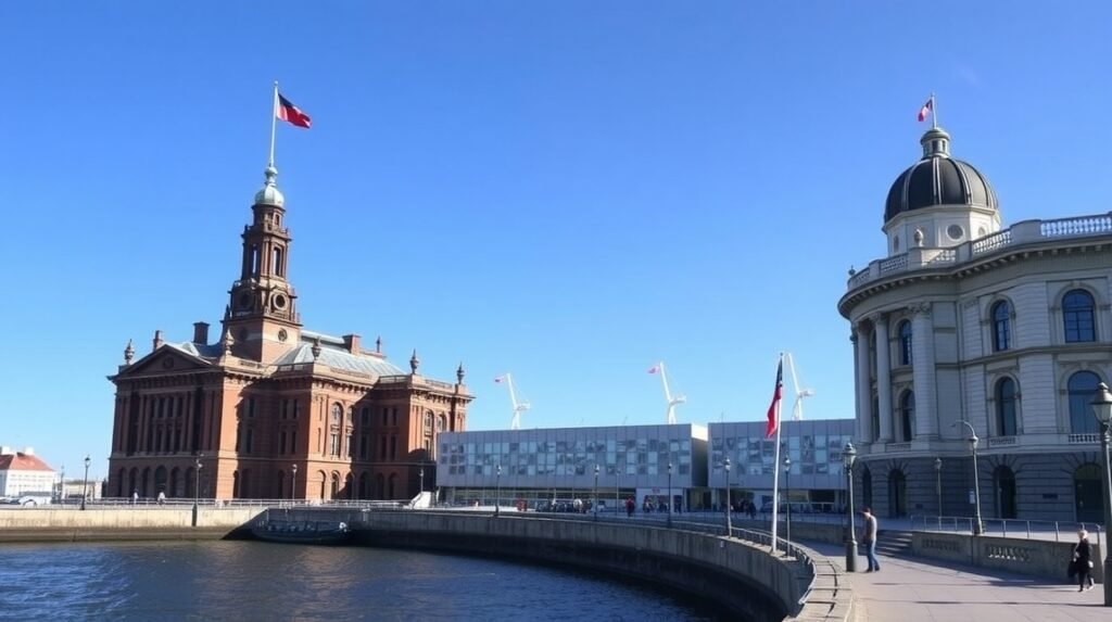 A Liverpool partvonala a Royal Liver Building és modern épületekkel.