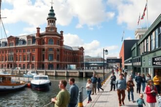 Liverpool Merseyside Tengerészeti Múzeum és kikötő látképe