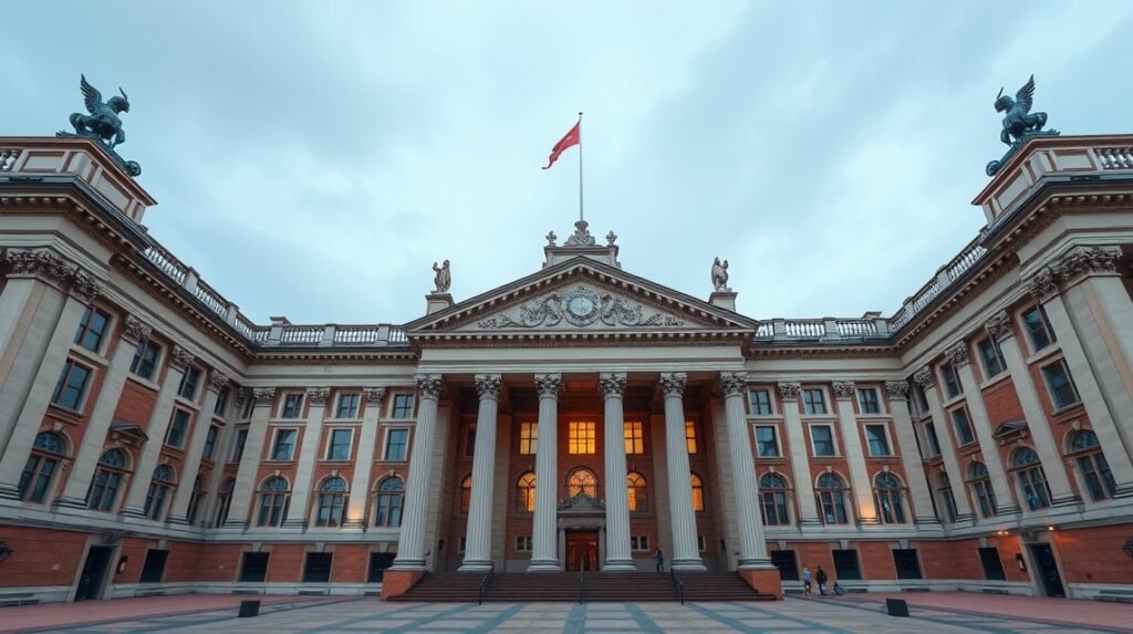 A St George’s Hall impozáns neoklasszikus épülete Liverpoolban.