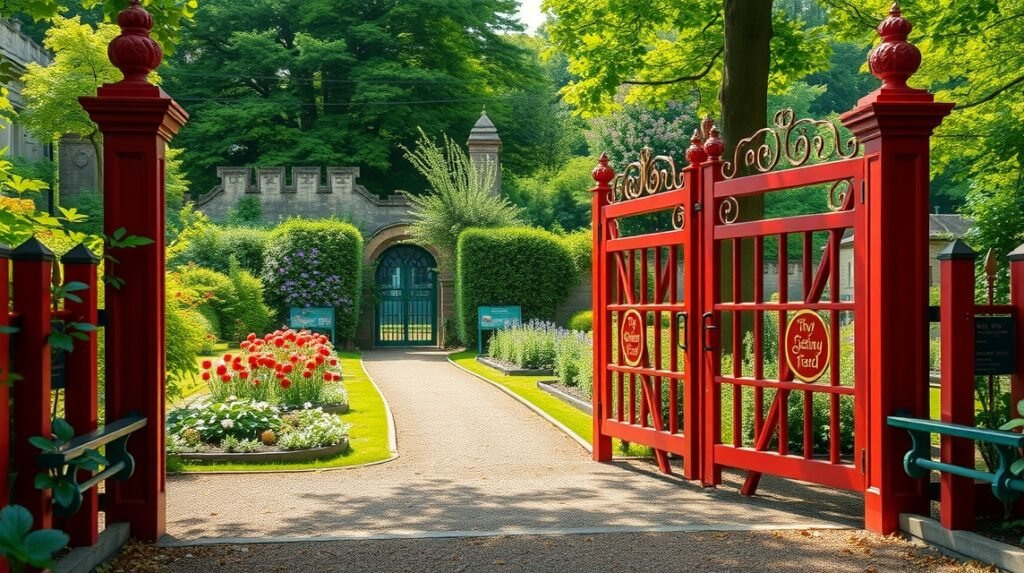 A Strawberry Field piros kapuja a Liverpoolban található kerthez.