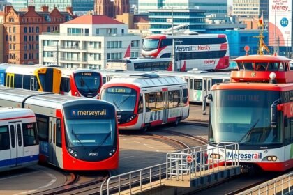 Merseyrail vonatok és buszok a Liverpool közlekedési központjában