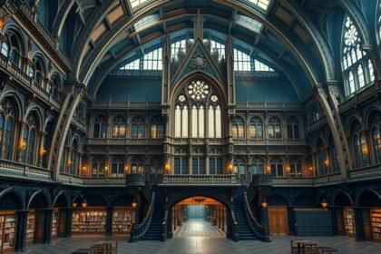 A John Rylands Könyvtár lenyűgöző gótikus belsőtere Manchesterben.