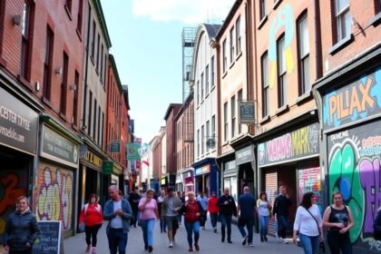 Manchester Northern Quarter utcai művészete élénk graffitikkel és galériákkal.