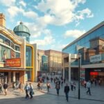 Arndale bevásárlóközpont Manchester belvárosában, látogatók tömegekkel.